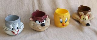 Vintage Kfc Promo Looney Tunes 3d Plastic Mugs Cups 1994 Bugs Tweety Taz Wile E