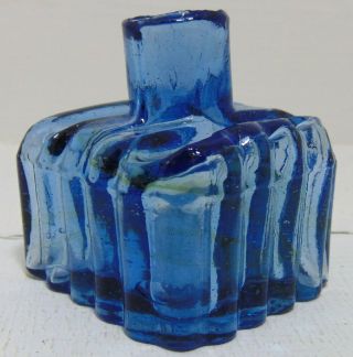 Copper - Blue Victorian Ribbed Ink Bottle C1890 