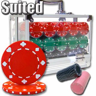 600 Suited 11.  5g Clay Poker Chips Set With Acrylic Case - Pick Chips