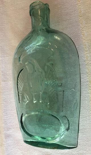 Antique Aqua Bottle/flask For Pikes Peak & American Eagle,  Bubbles In Glass
