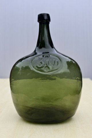 Antique C1870s Portuguese Pontilled 3 Part Mould Black Glass Madeira Wine Bottle