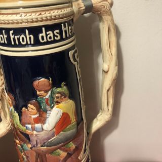 Giant Vintage hand painted GERZ German Lidded Beer Stein Pair.  4 Liters. 6