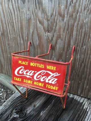 Vintage Early Version Coca - Cola Grocery Store Shopping Cart 2 Bottle Holder