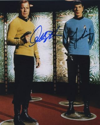 William Shatner & Leonard Nimoy Star Trek Signed Autographed Color Photos (2)