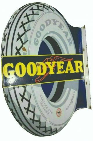 Porcelain Goodyear Enamel Sign Size 36 " X 23 " Inches Double Sided Flange