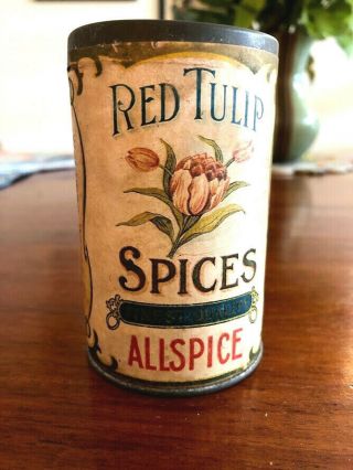 Red Tulip Spice Tin - Paper Label - Allspice