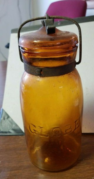 Antique Globe Amber Glass Fruit/canning Jars Quart 31