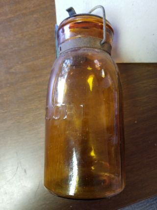 Antique Globe Amber Glass Fruit/Canning Jars Quart 31 3