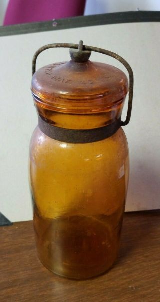 Antique Globe Amber Glass Fruit/Canning Jars Quart 31 5