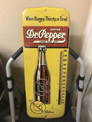 1940s Vintage Dr.  Pepper Good For Life Metal Thermometer Sign 25