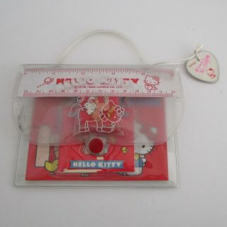 Hello Kitty Sanrio Vintage 1985 Notepad Eraser Ruler Sticker Set Plastic Purse