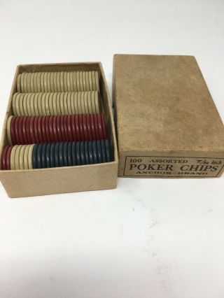 Vintage Clay Anchor Poker Chips Plain 7/8 " Assorted Red Blue White