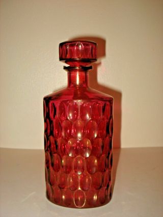 Italian Mid Century Magenta Glass Decanter Bottle with Bubble Stopper Empoli era 3