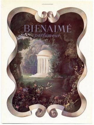 Bienaime French Perfume Ad 1941 Doric Temple Dome Pillar Lake Scene