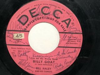 Rare Bill Haley And His Comets Autographed Signed 45 Rpm Promo Decca Record