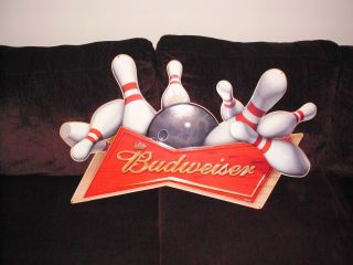 Rare Budweiser Beer 3 - D Bowling Pins In Motion Large Sign Bar Man Cave Gift King