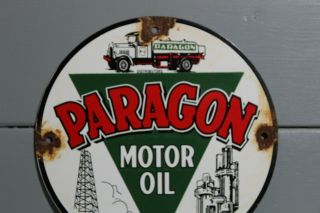 VINTAGE STYLE PARAGON MOTOR OIL SIGN PORCELAIN GASOLINE GAS PUMP PLATE LUBESTER 2