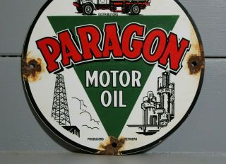VINTAGE STYLE PARAGON MOTOR OIL SIGN PORCELAIN GASOLINE GAS PUMP PLATE LUBESTER 3