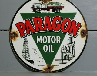 VINTAGE STYLE PARAGON MOTOR OIL SIGN PORCELAIN GASOLINE GAS PUMP PLATE LUBESTER 4