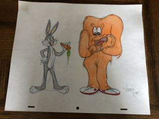 Virgil Ross Sketch - Bugs Bunny And Gossamer.  Signed 12.  5x10.  5”