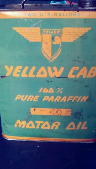 Collectable Two Gallon Motor Oil Can Yellow Cab Gas Sign Advertising
