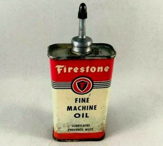 Vtg Firestone Fine Machine Oil Handy Oiler Lead Top Rare Old Advertising Gas Can