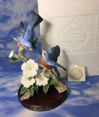 Rare 9 " Homco " Springtime Song Bluebirds " Porcelain Bird Figurine 1991 Nib