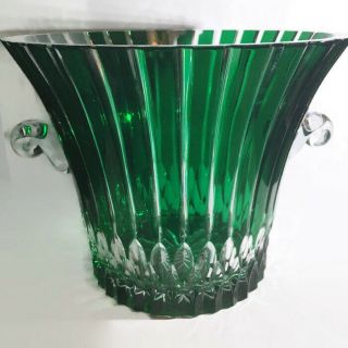 Stunning Green Crystal Glass Ice Bucket / Bowl | Art Deco | Barware