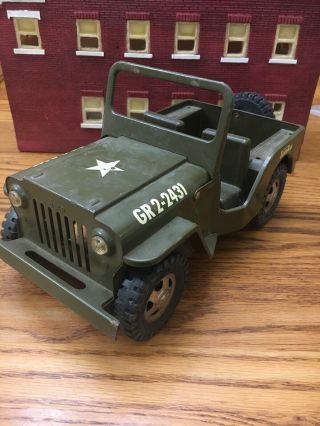 Vintage Tonka Pressed Metal Army Military Green Gr - 2 - 2431 Jeep Truck