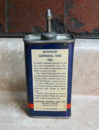 VINTAGE CAR HOUSEHOLD HUDSON 4 OZ OIL CAN WITH LEAD SPOUT 2
