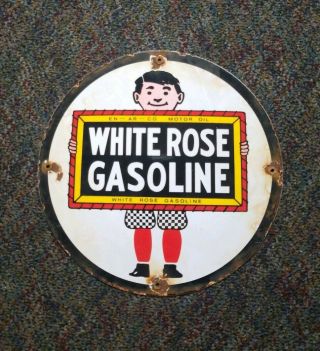 White Rose Gasoline Motor Oil Porcelain Sign