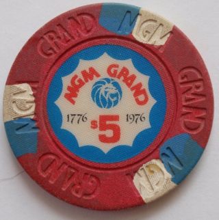 $5 Chip Mgm Grand Casino Las Vegas Hotel - Bicentennial Issue 1776 - 1976