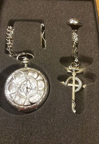 Anime Fullmetal Alchemist Pocket Watch Necklace Ring Cosplay Rare Set Edward