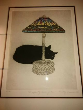 Meg Dawson Limited Edition Cat Art " Dragonfly Lamp 2 " 1984 16/100 Large