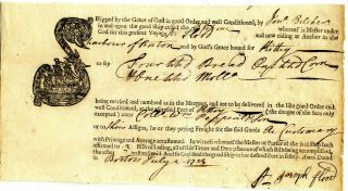 Boston Rare Ship Bill Of Lading Dated 1723 Consigned By Jonathan Belcher