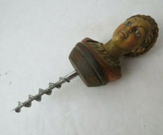 RARE Antique Syroco Italian Peasant Boy Figural Straight Pull Corkscrew 3