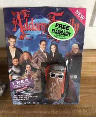 Vintage Addams Family Cereal W/ Cousin It Flashlight - Box,  Ralston 1991