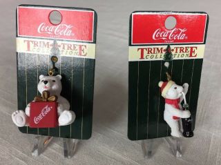 1998 Coca - Cola Trim A Tree Set Of 2 Mini Christmas Ornaments Polar Bears