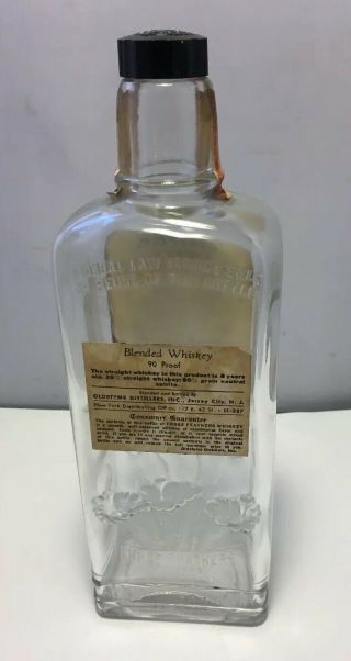 Vintage Three Feathers Paper Blue Label 4/5 Quart Whiskey Bottle Capstan Glass 3
