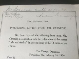 Andrew Carnegie Autograph : York May 18 1906.