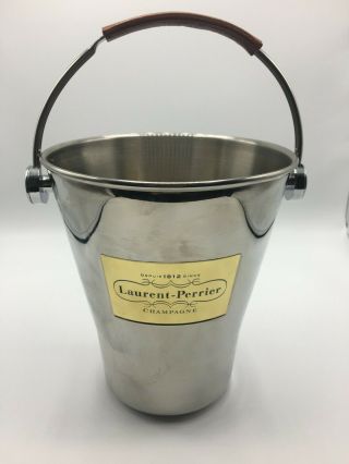 Rare Chrome Laurent Perrier French Champagne Bucket With Leather Handle