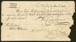 Robert Williams - Promissory Note Signed 03/01/1808 With Co - Signers