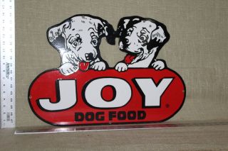 Cute Joy Dog Food Dealer Porcelain Sign Gas Oil Farm Buy Pet Store Animal Corn