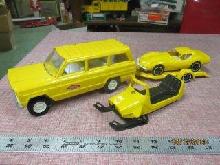 Tonka Yellow Jeep Wagoneer,  Trailer,  Corvette,  Snowmobile