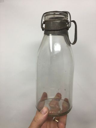 Rare Antique A G Smalley & Co Milk Bottle Boston N.  Y.  Tin Handle Lid