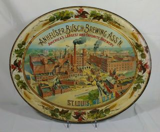 Pre Prohibition Anheuser Busch Beer Tin Factory Scene Serving Tray St Louis Mo