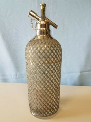 Vintage Sparklets Seltzer Bottle Soda Siphon Pewter Mesh Czech Glass York