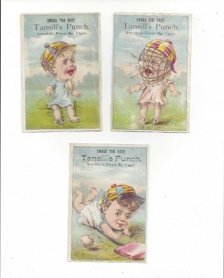 (3) 1889 Tobin Lithograph Victorian Trade Cards Baby Talk Baseball Series Cigars