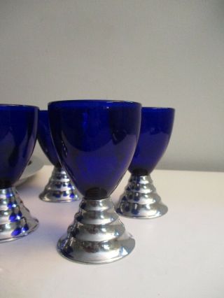 Chase Doric Blue Moon Cocktail Shaker w/5 Cobalt Blue Glasses & Tray Art Deco 2