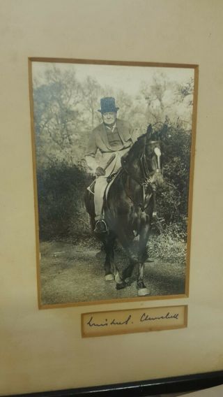 Signed Autographed Sir Winston Churchill On Horse Framed Picture Ww2